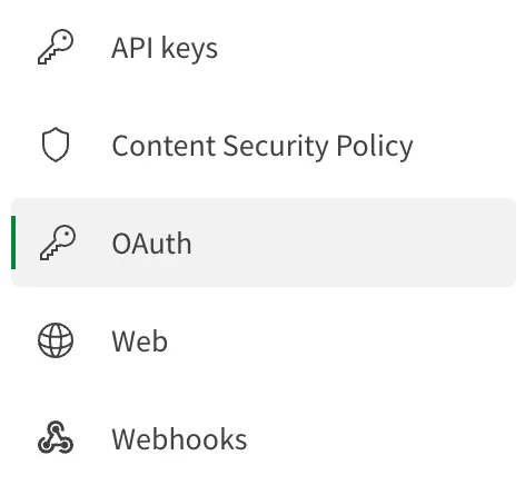 The oauth menu item