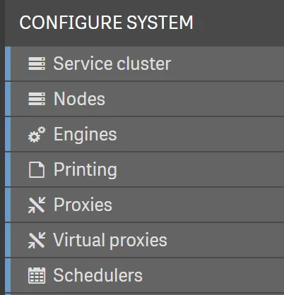 a screenshot of the Configure System menu section of the Qlik
Management Console