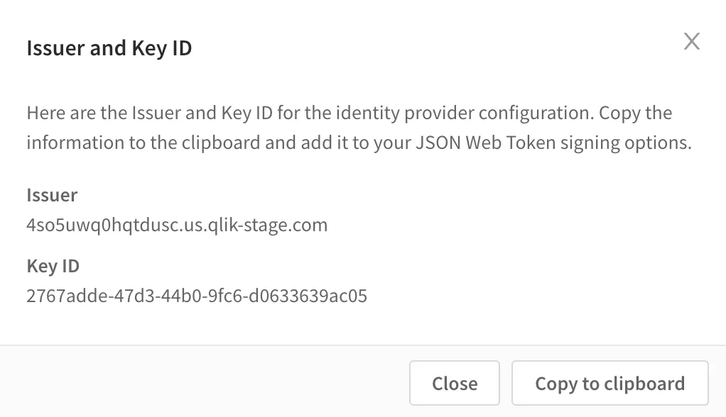a screenshot of the autogenerated issuer and
key id for JWT authorization in your tenant.