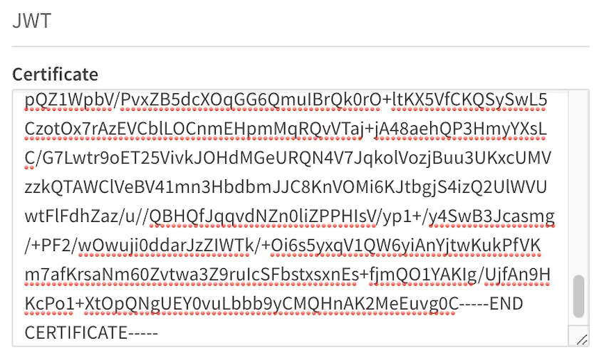 a screenshot of the public key certificate input into
the identity provider configuration.