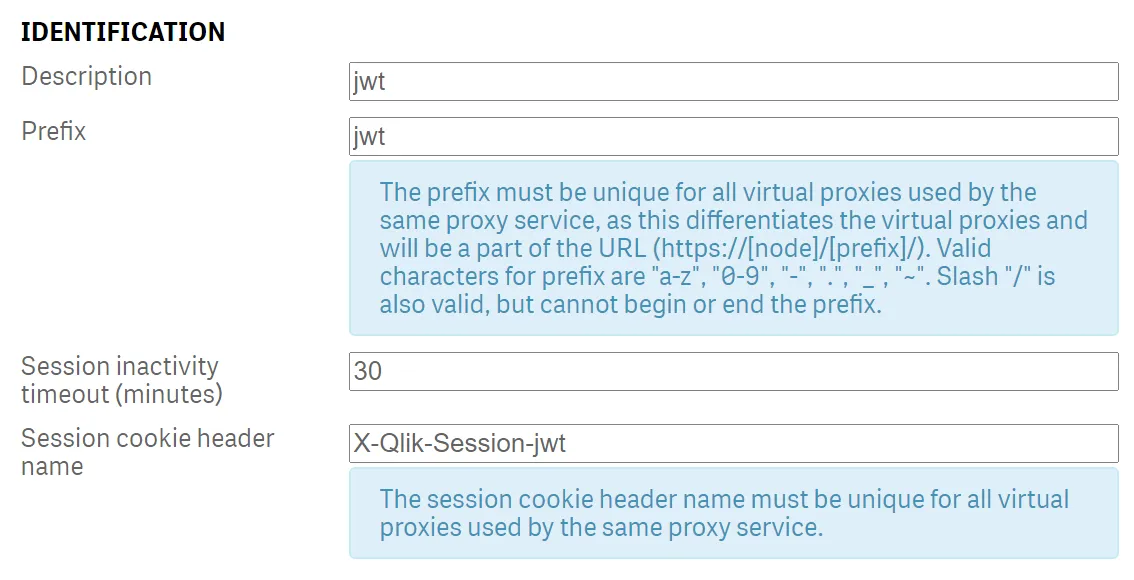 a screenshot of the Identification section for a virtual proxy
configuration