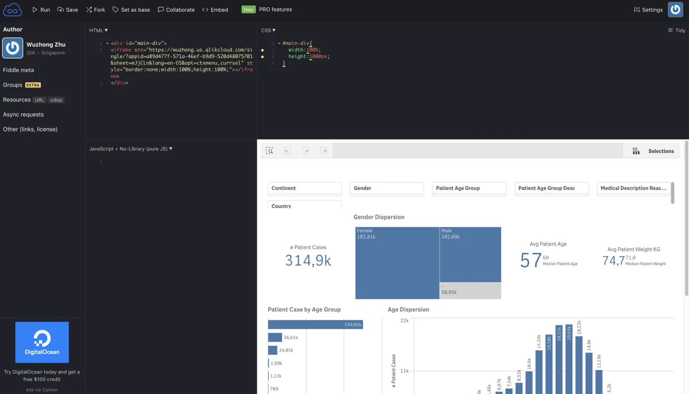 Jsfiddle with embedded charts