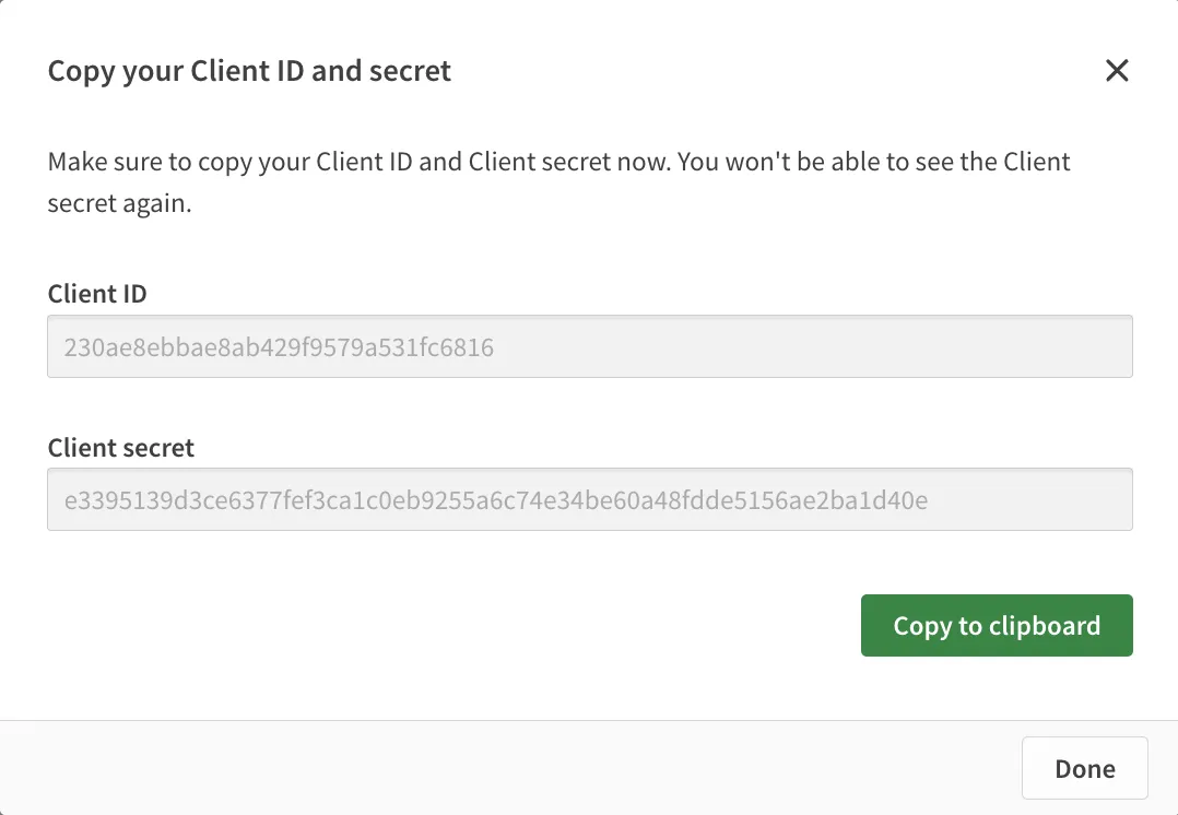 a screenshot of the OAuth2 client id and client secret