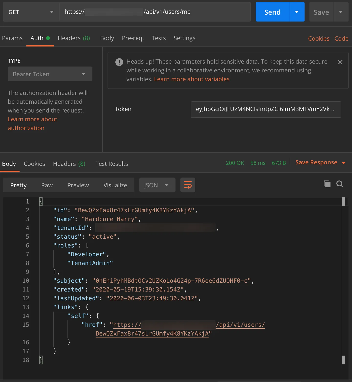 a screenshot of Postman REST application testing
the generated API key.