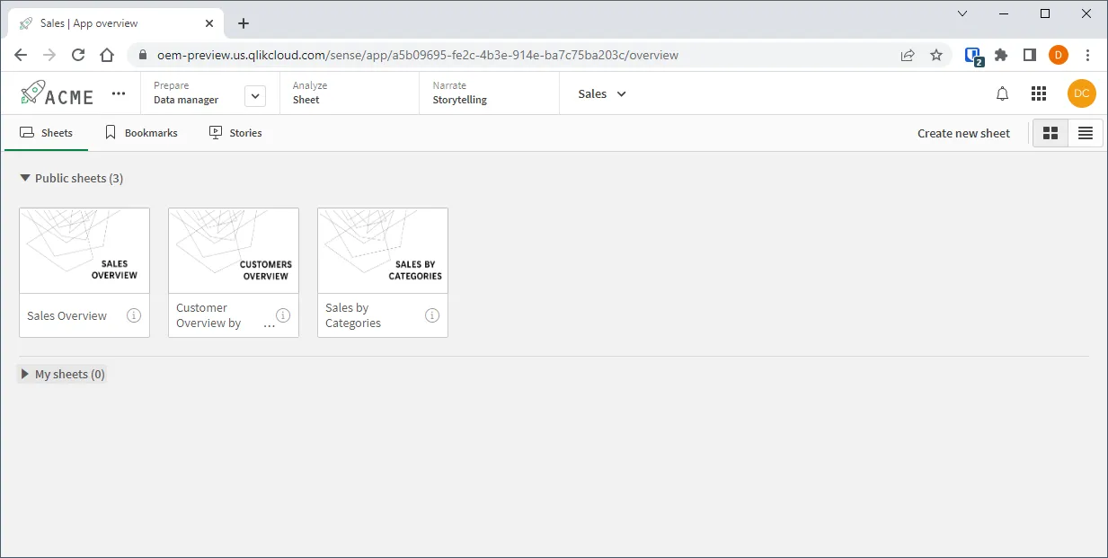 Screenshot of a Qlik Cloud app with custom branding