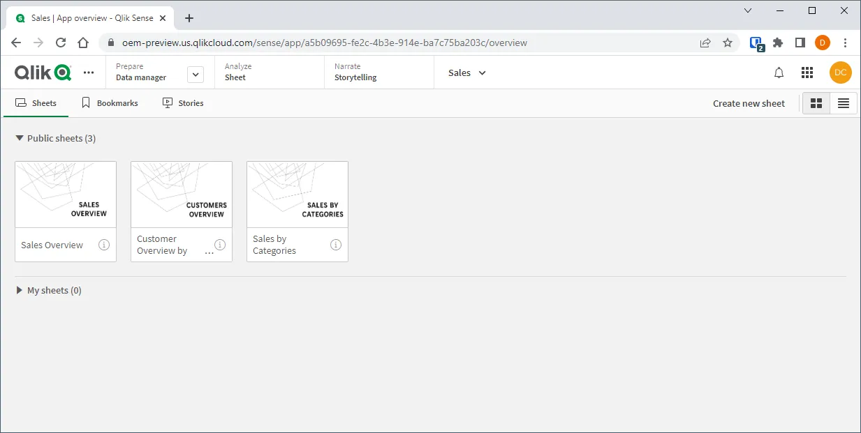 Screenshot of a Qlik Cloud app with standard branding