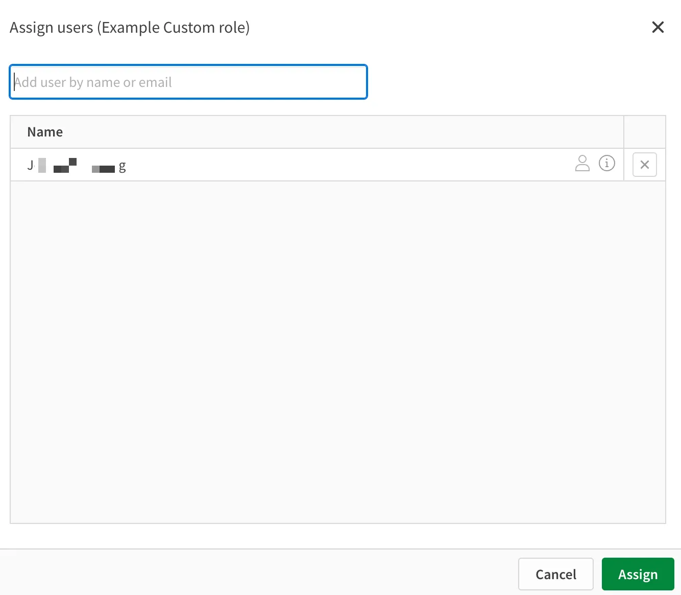 The user assignment window