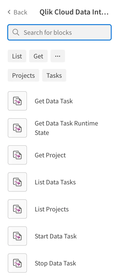 Qlik Cloud Data Integration connector blocks in Qlik Automate