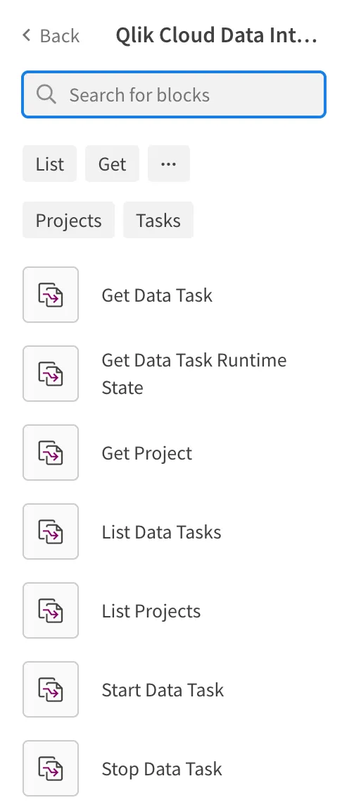 Qlik Cloud Data Integration connector blocks in Qlik Application Automation