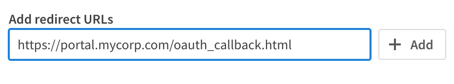 a screenshot of the redirect URL inputs for a SPA OAuth 2 client configuration