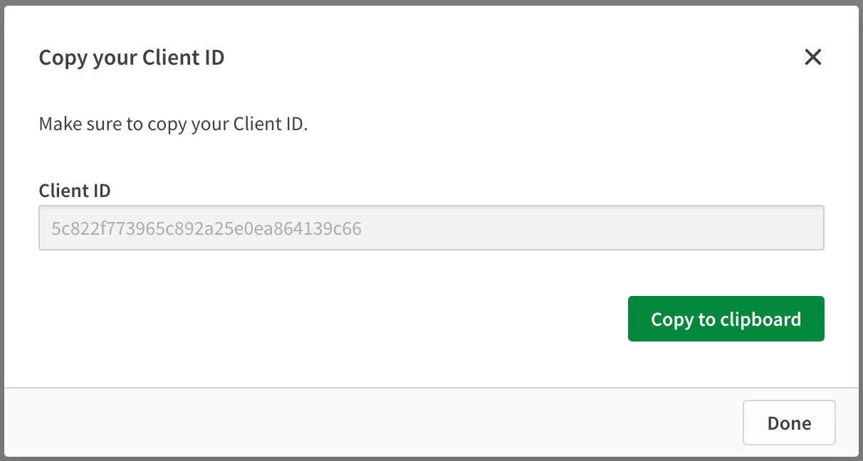 a screenshot of the created OAuth client and client id