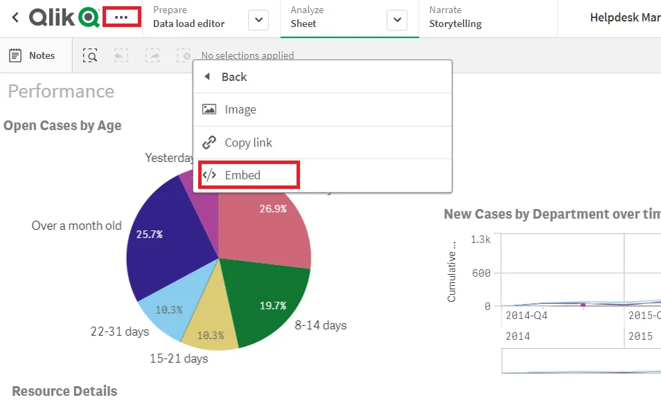 Right click menu with embed chart highlighted