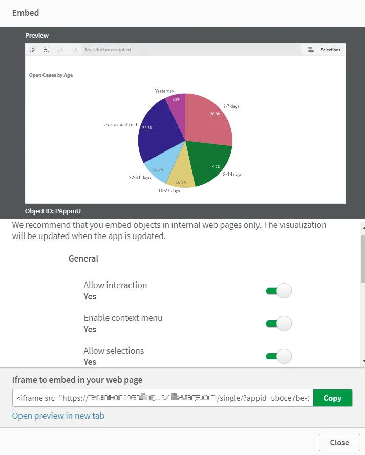 Embed sheet preview with sheet ID and iframe highlighted