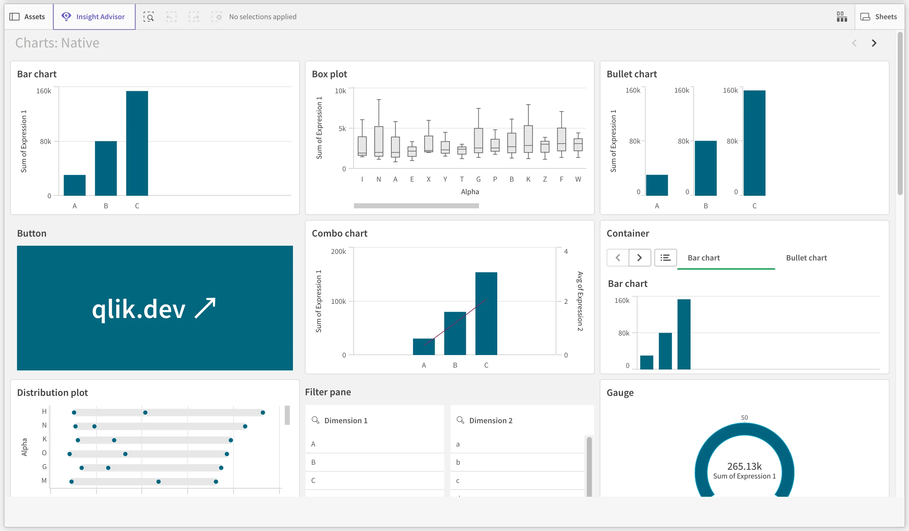 a screenshot of a sheet embedded into a web app
using qlik-embed and the classic/app UI