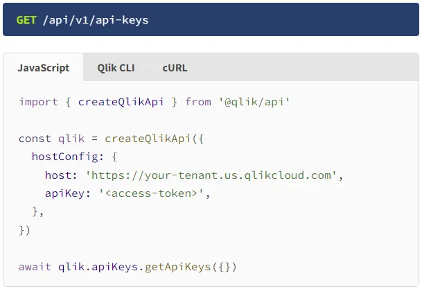 Updated JavaScript example using qlik-api in REST API reference documentation