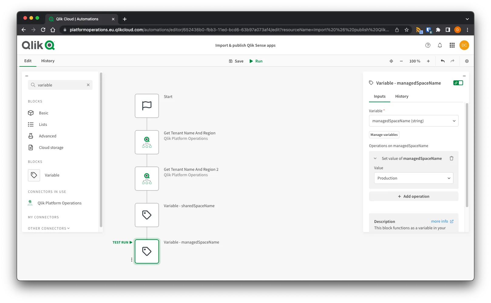 Browser window showing a Variable block