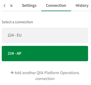 Browser window showing a selection other than the default connection for Platform Operations