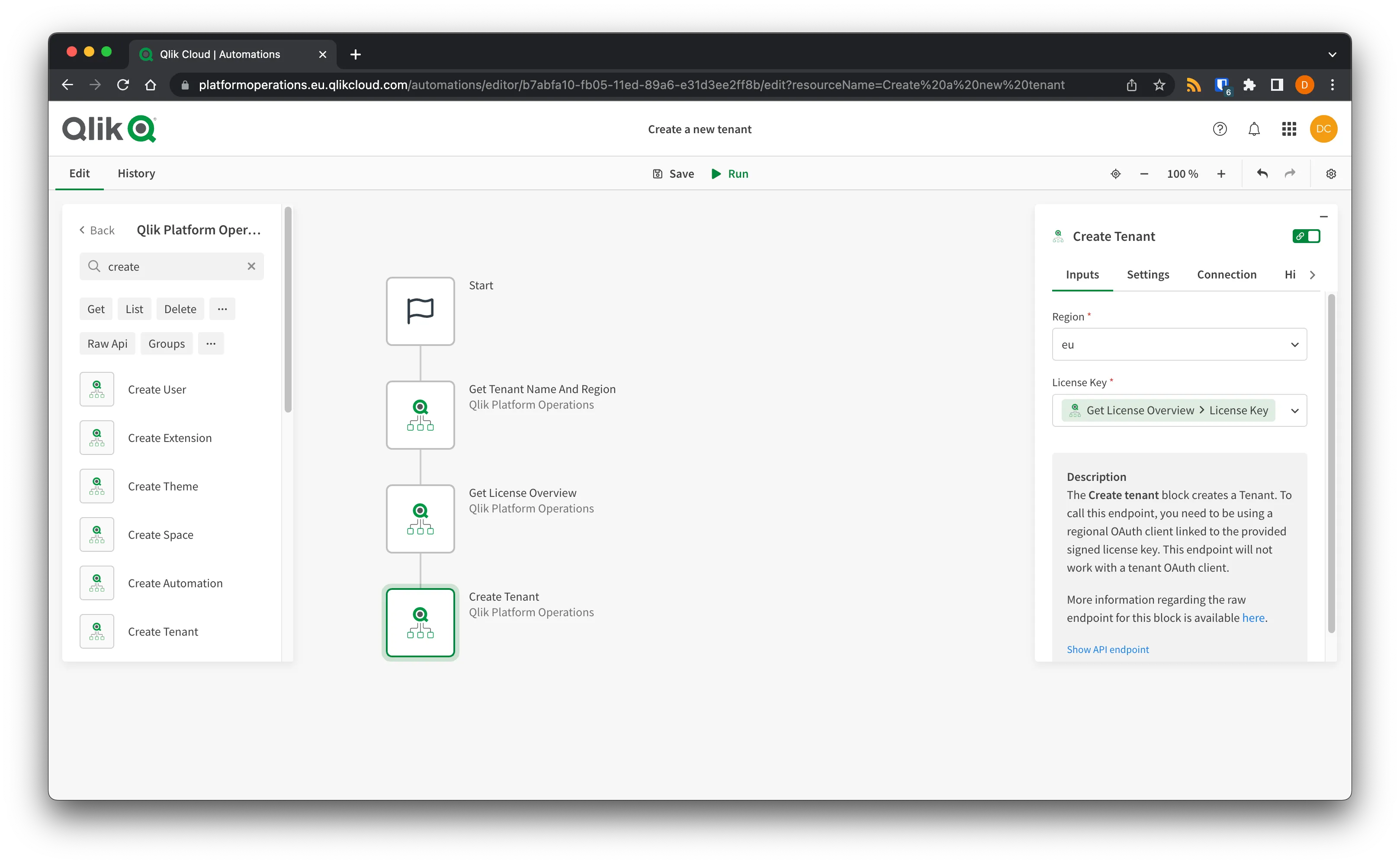 Browser window showing the Connect button for Platform Operations