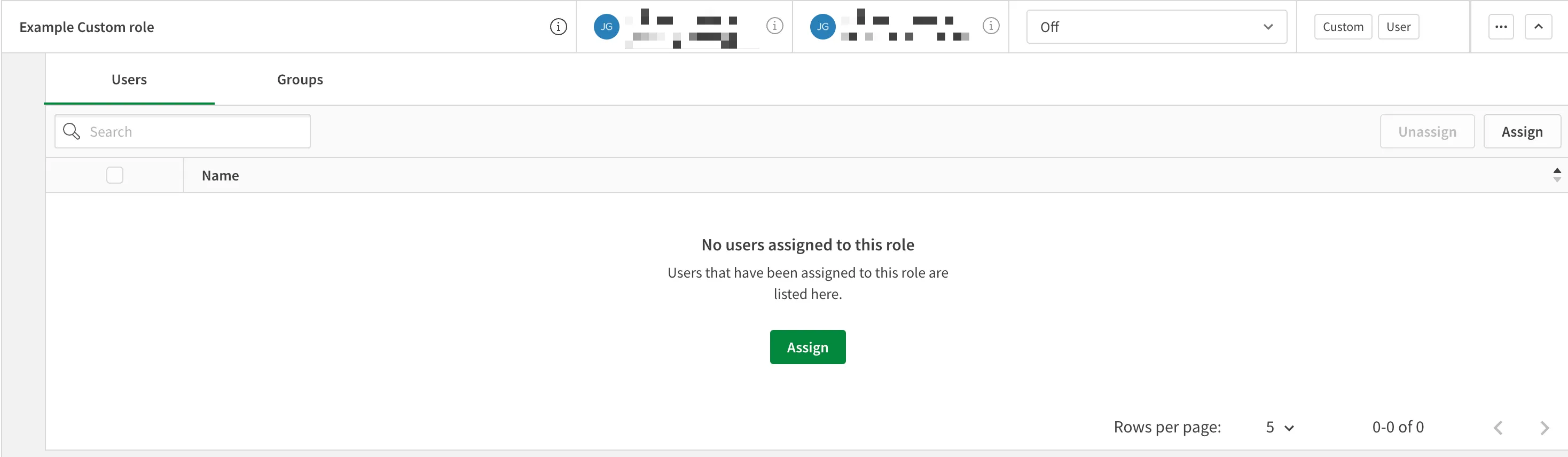 The expanded role assignment window