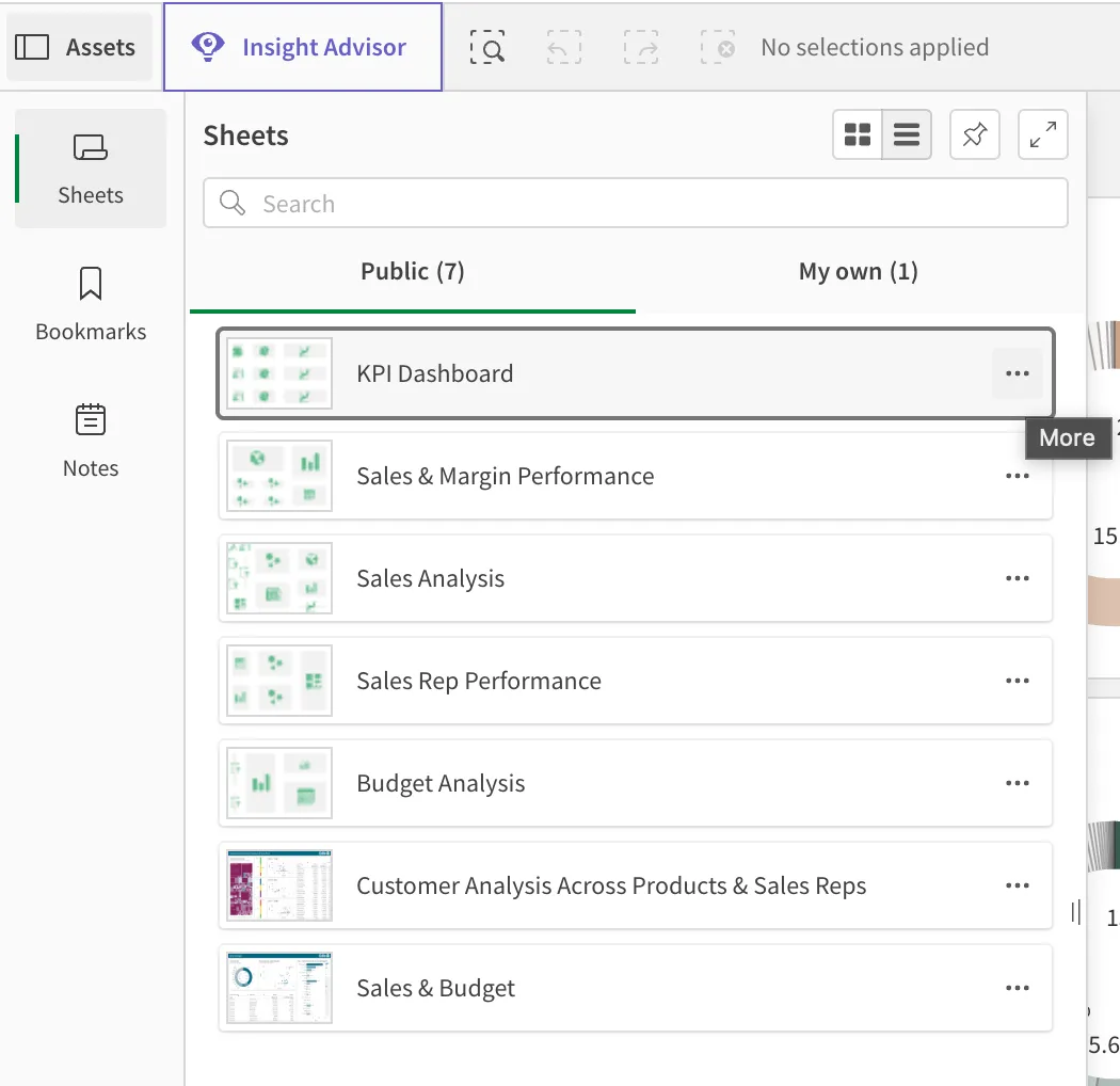 a screenshot of a sheet in the assets pane