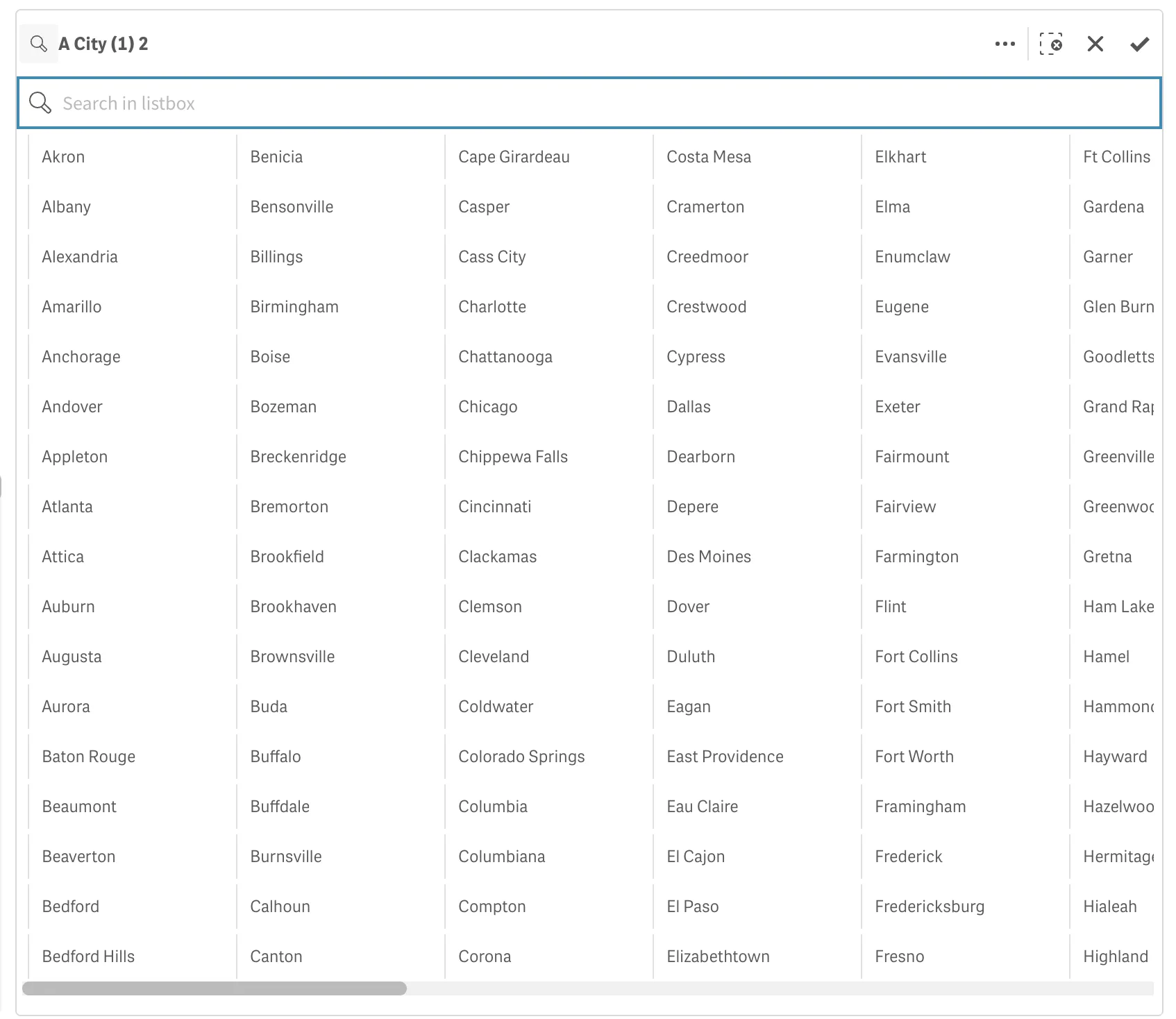 filter pane example - search mode