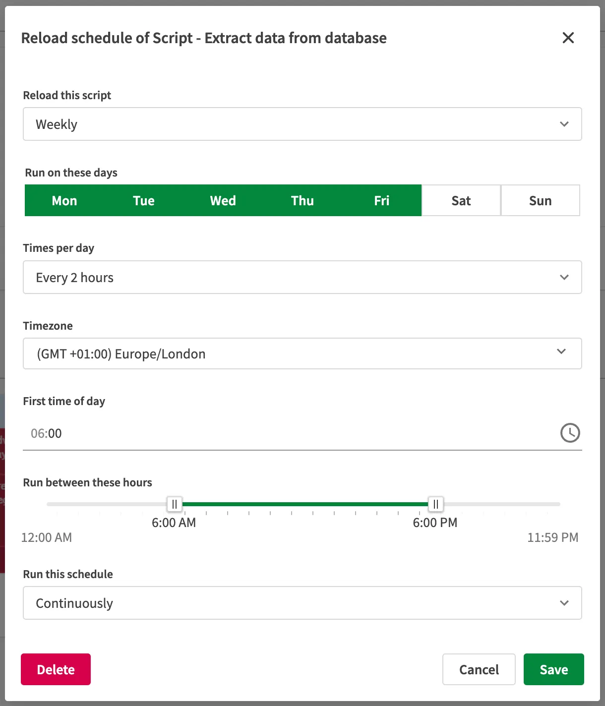 Set up a reload task with a schedule