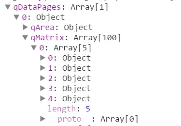 Console output displaying an array (column)
containing multiple objects (rows), each containing length:5